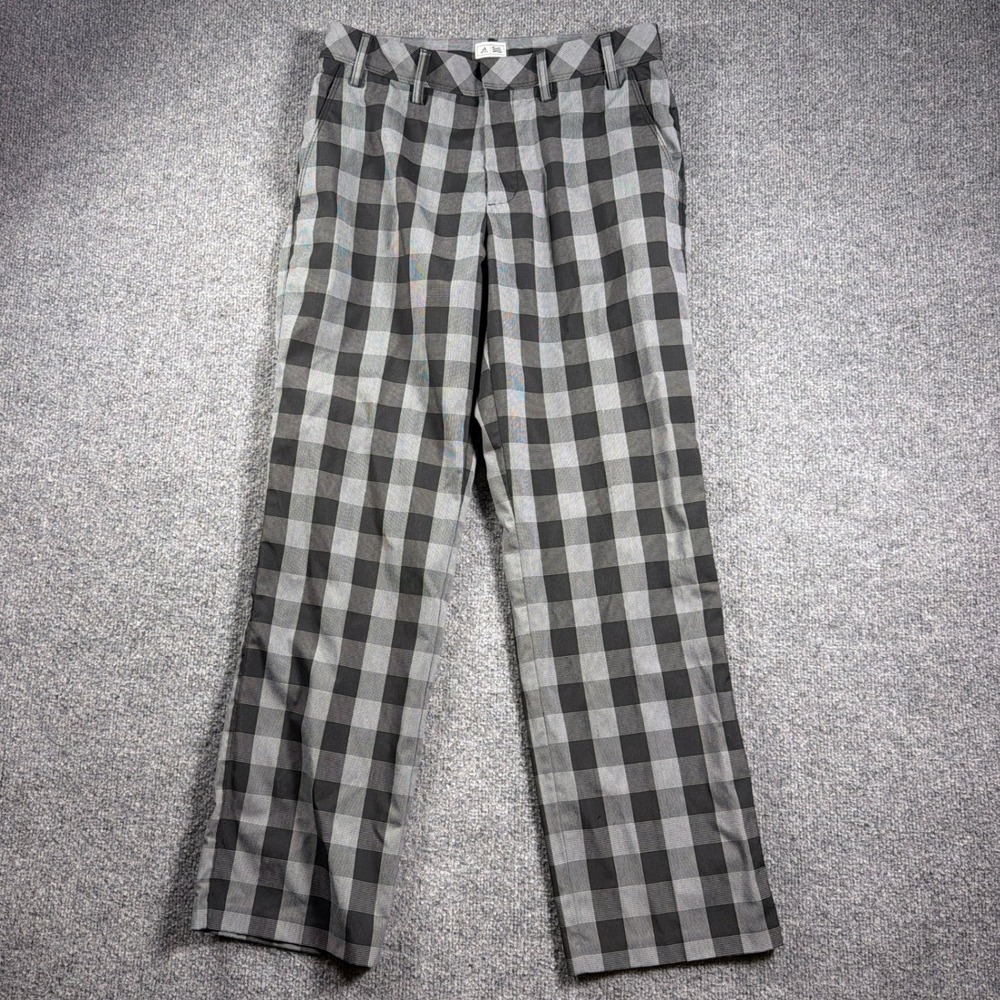 Adidas Performance Golf Pants Men 30x30 Grey Black Plaid Checkered Flat Front